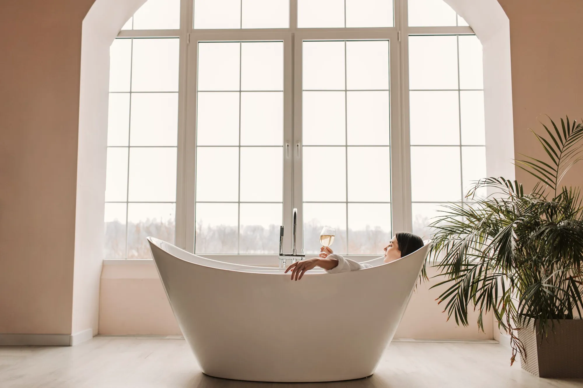Bright bathroom with a freestanding bath